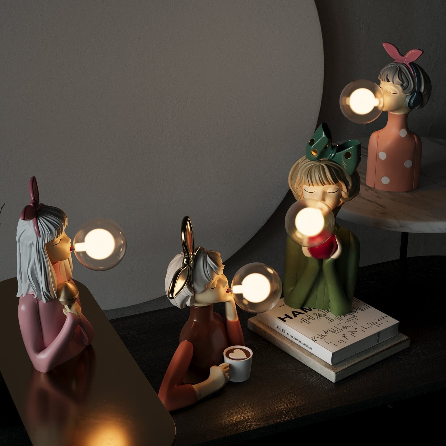 Tafellamp Meisjesfiguur met Glazen Bol Retro Decoratieve Lamp