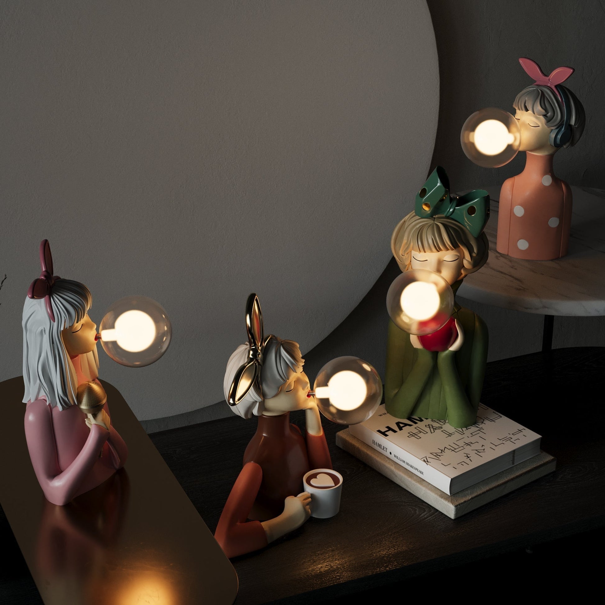 Tafellamp Meisjesfiguur met Glazen Bol Retro Decoratieve Lamp