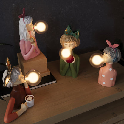 Tafellamp Meisjesfiguur met Glazen Bol Retro Decoratieve Lamp