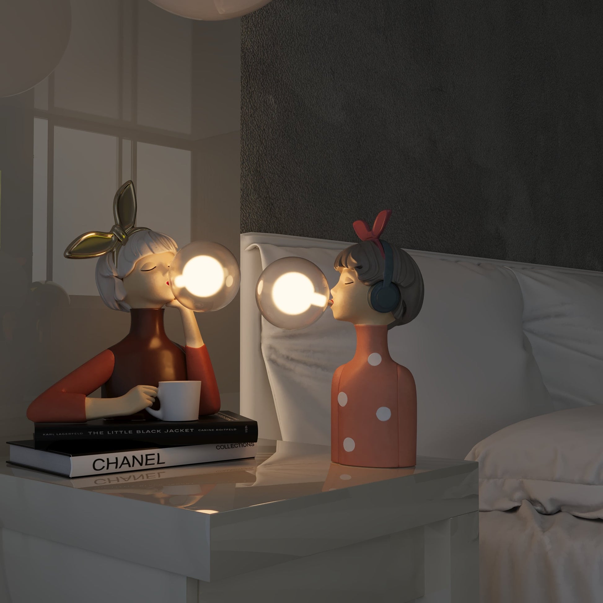 Tafellamp Meisjesfiguur met Glazen Bol Retro Decoratieve Lamp