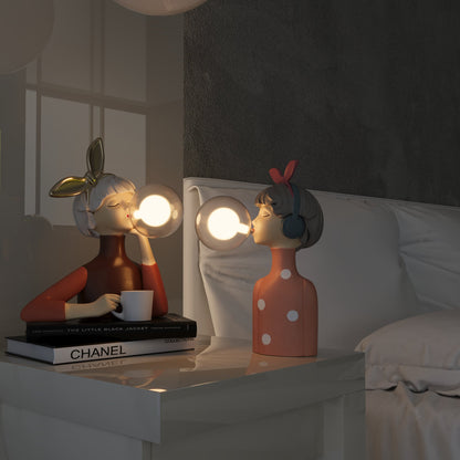 Tafellamp Meisjesfiguur met Glazen Bol Retro Decoratieve Lamp