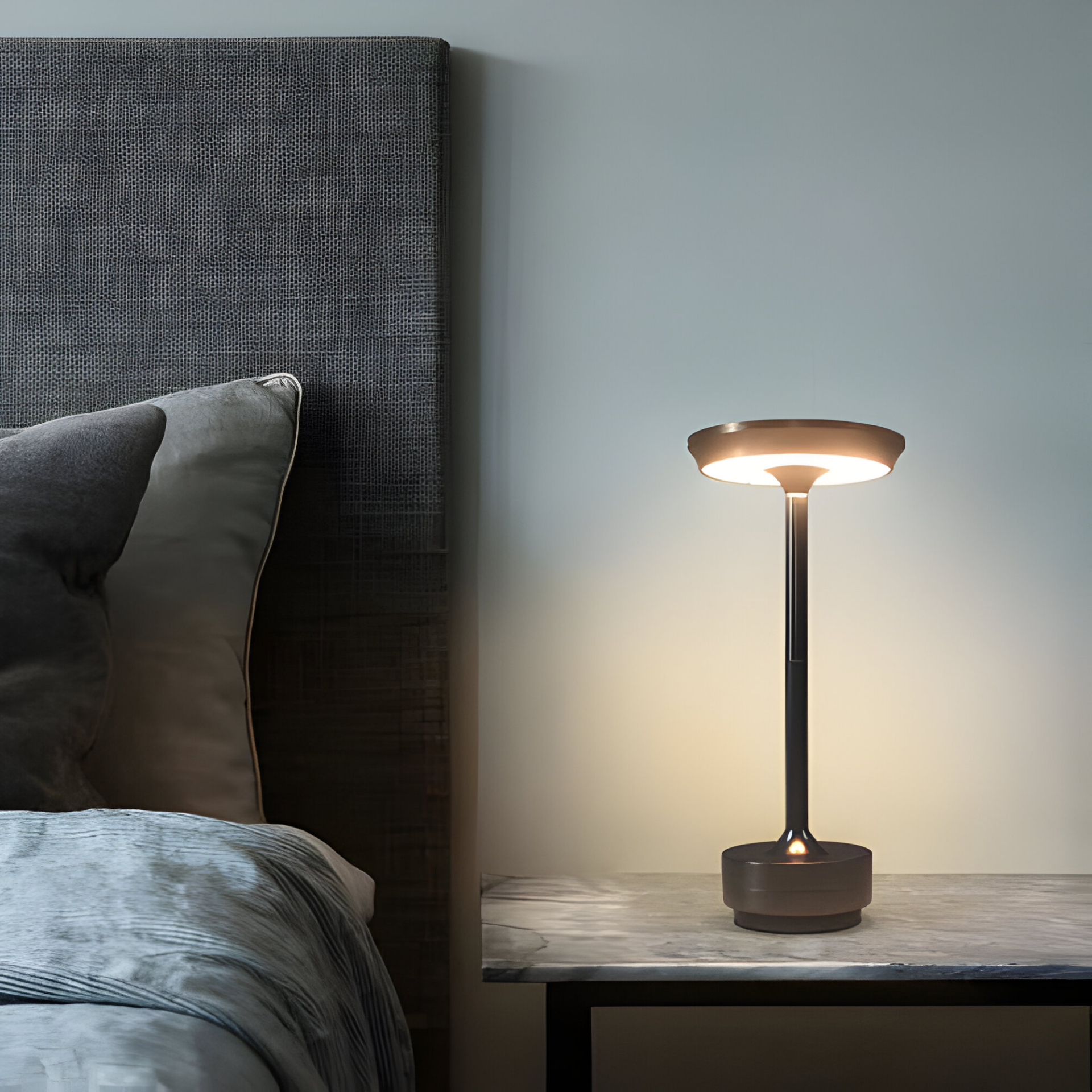 Tafellamp Modern Draadloos met Schijfkap en Metalen Voet Dimbaar