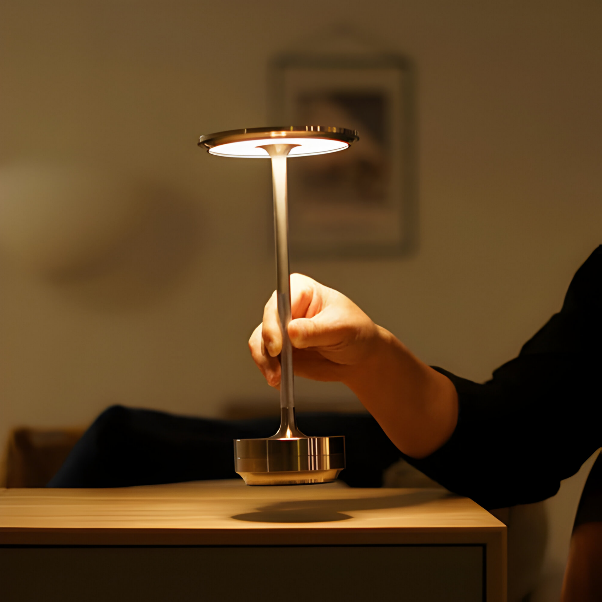 Tafellamp Modern Draadloos met Schijfkap en Metalen Voet Dimbaar