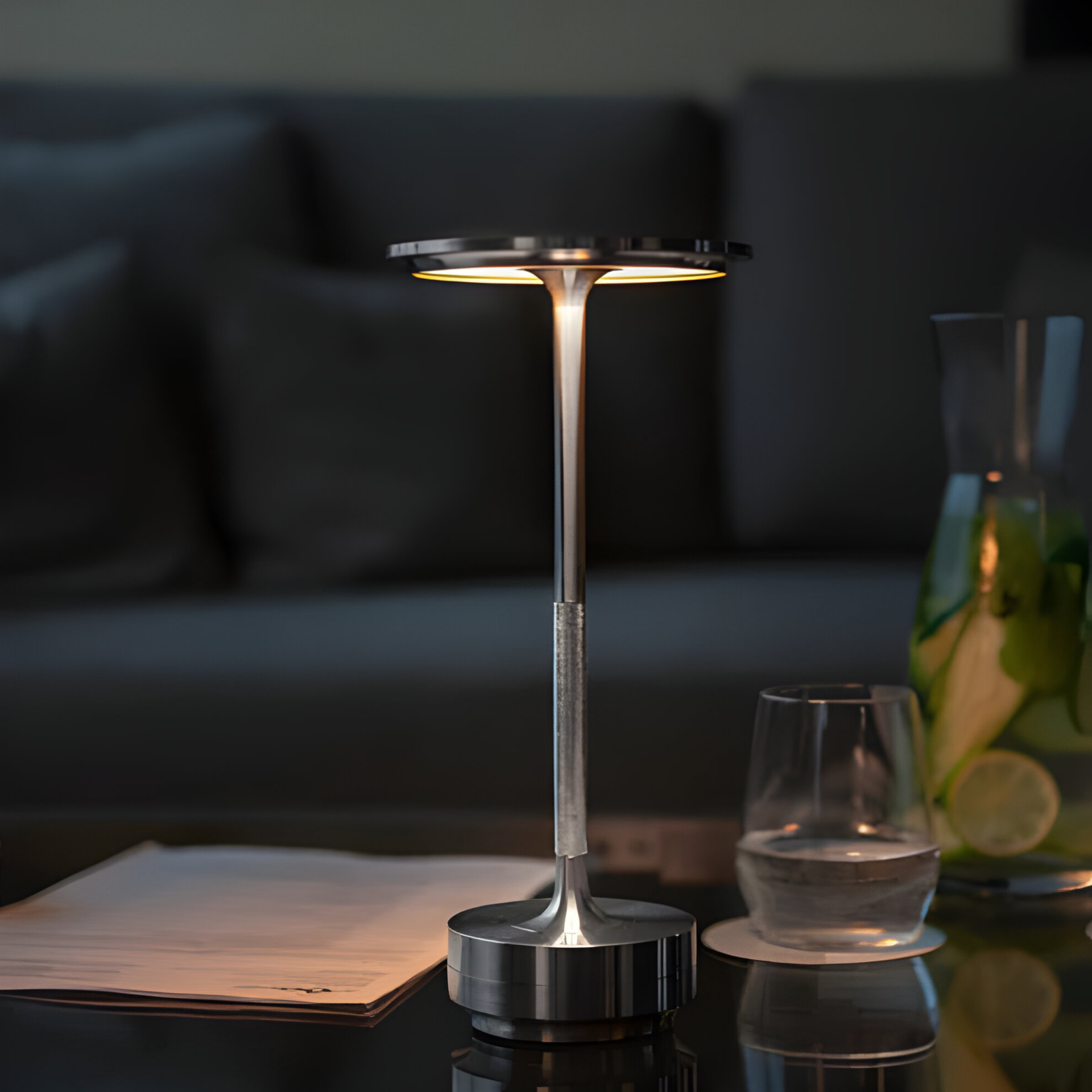Tafellamp Modern Draadloos met Schijfkap en Metalen Voet Dimbaar