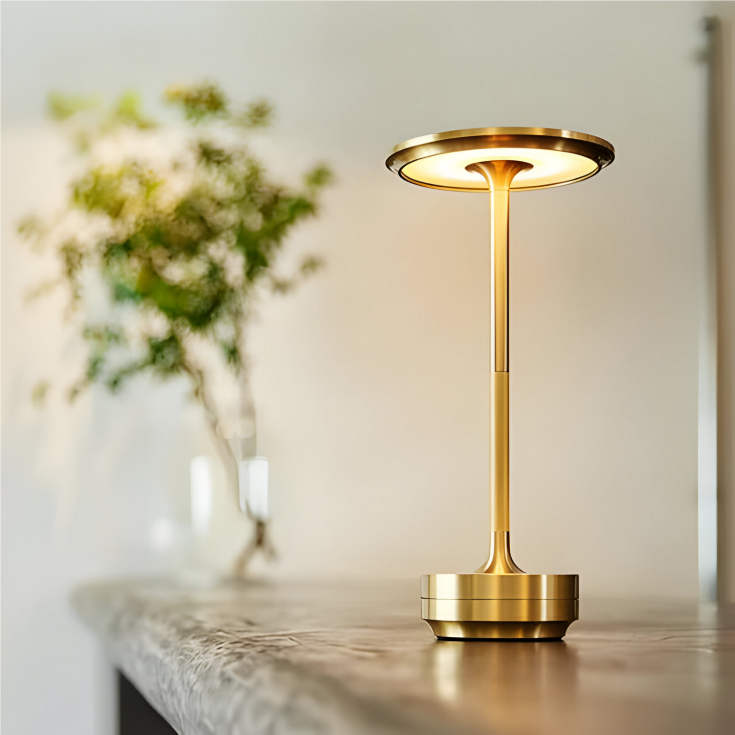 Tafellamp Modern Draadloos met Schijfkap en Metalen Voet Dimbaar