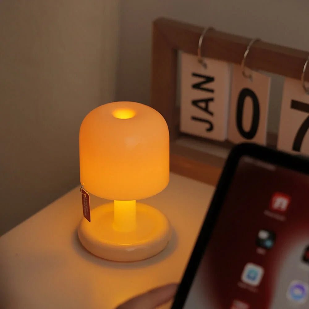 Tafellamp Retro Draadloos Oplaadbaar met Paddenstoel Design en Warm LED Licht