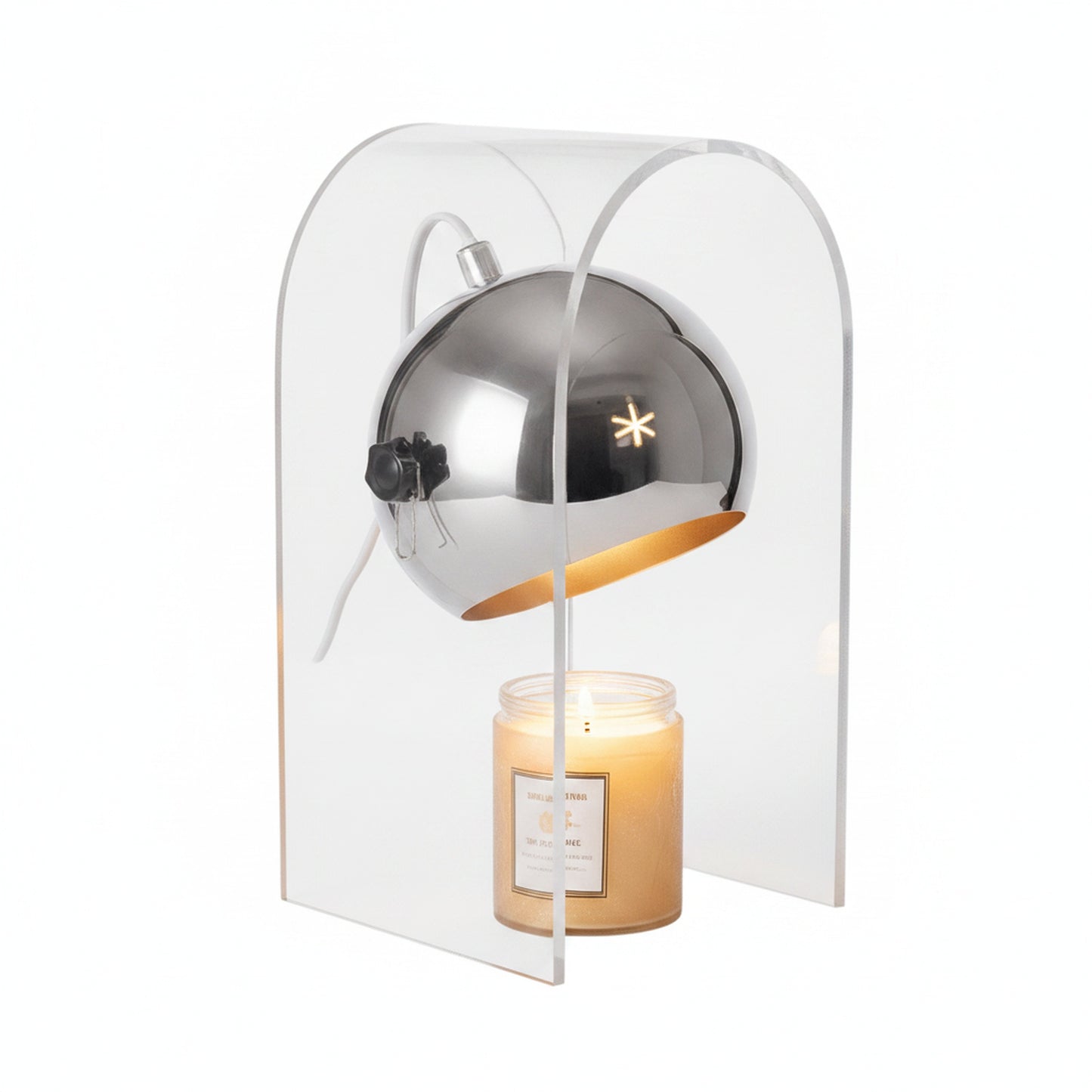 Tafellamp Retro met Bolvormige Kap en Transparant Acryl Frame voor Kaarsenwarmer