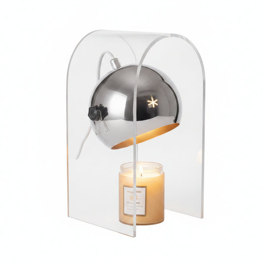 Tafellamp Retro met Bolvormige Kap en Transparant Acryl Frame voor Kaarsenwarmer