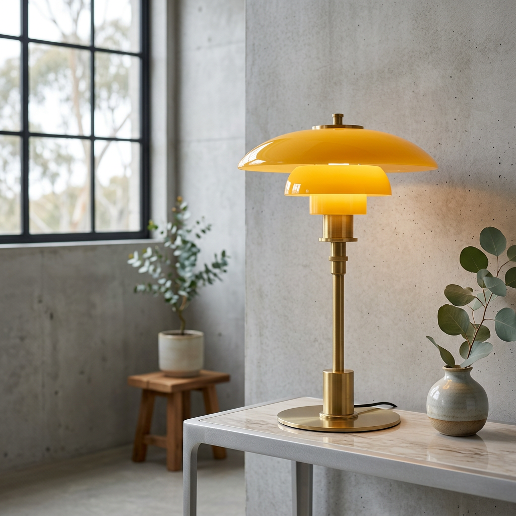 Tafellamp Scandinavisch met Gelaagde Glazen Kap en Metalen Voet
