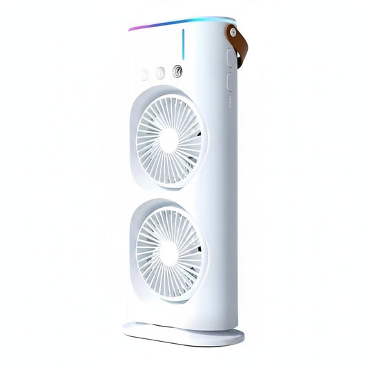 Tafelventilator met Dubbele Ventilator, Verneveling en 90° Draaibaar