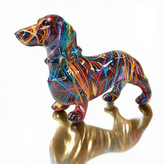 Teckel Beeld Decoratie Hond met Kleurrijk Graffiti Ontwerp