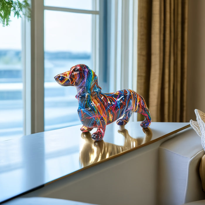 Teckel Beeld Decoratie Hond met Kleurrijk Graffiti Ontwerp