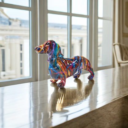 Teckel Beeld Decoratie Hond met Kleurrijk Graffiti Ontwerp
