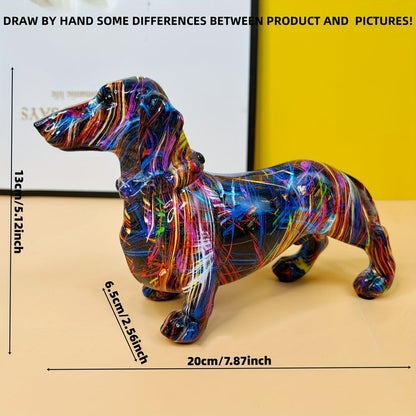 Teckel Beeld Decoratie Hond met Kleurrijk Graffiti Ontwerp