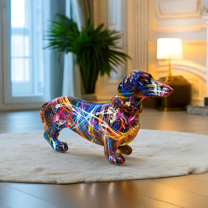 Teckel Beeld Decoratie Hond met Kleurrijk Graffiti Ontwerp