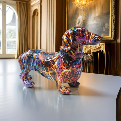 Teckel Beeld Decoratie Hond met Kleurrijk Graffiti Ontwerp