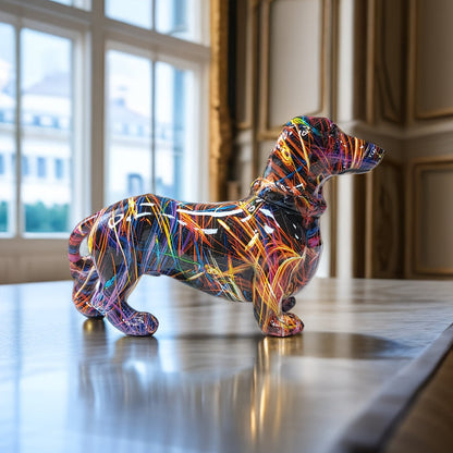 Teckel Beeld Decoratie Hond met Kleurrijk Graffiti Ontwerp
