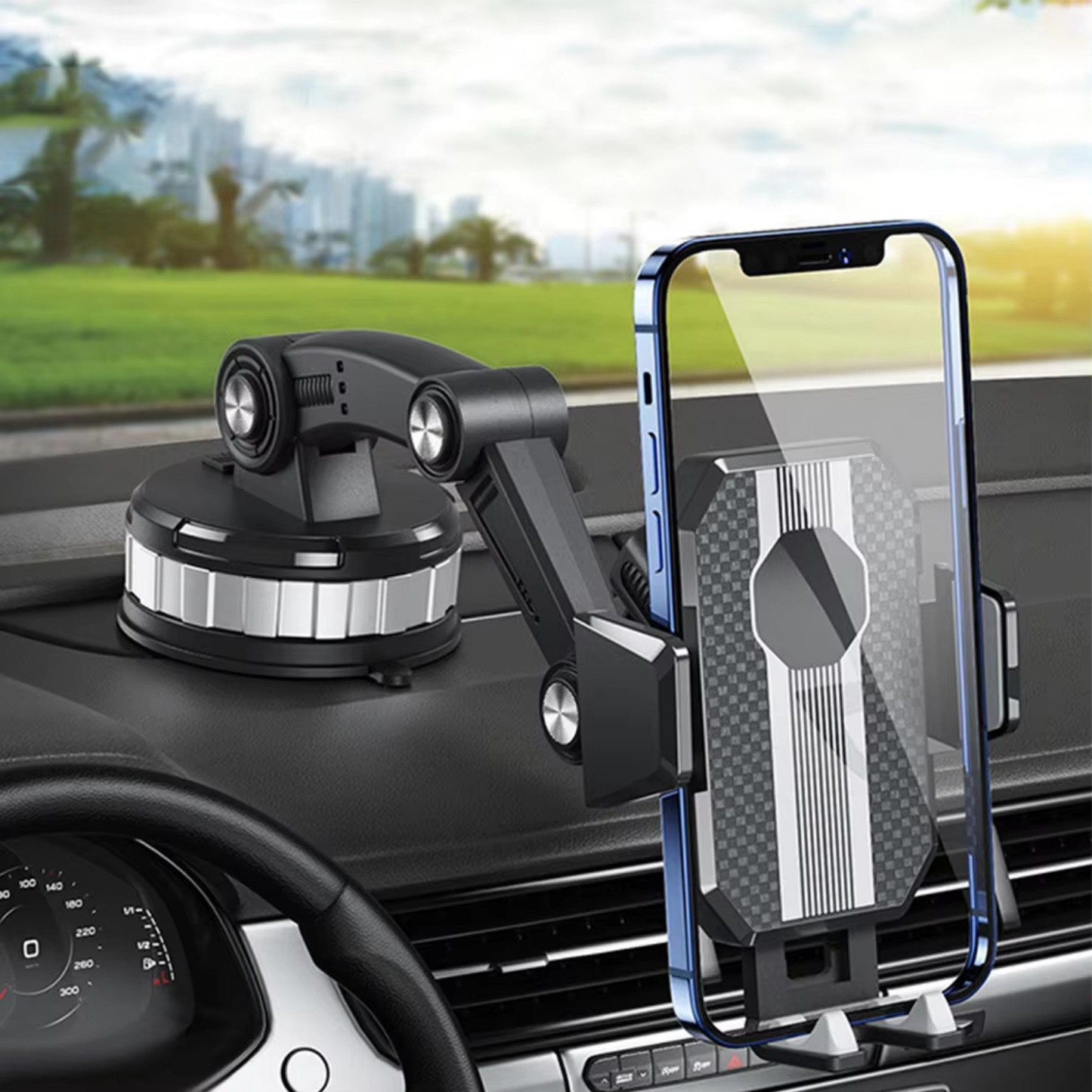 Telefoonhouder Auto met Zuignap, 360° Draaibaar Verstelbare Arm en One-Touch Bevestiging