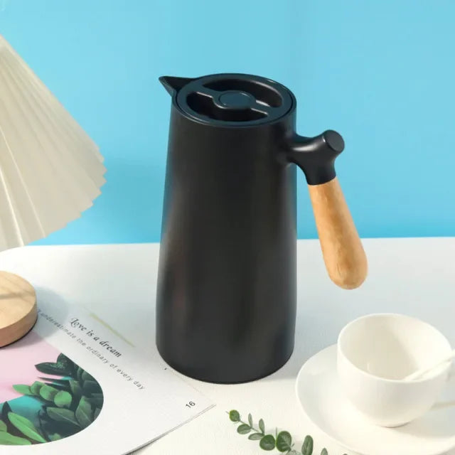Thermosfles met Houten Handgreep Dubbele Vacuümisolatie Lekvrij