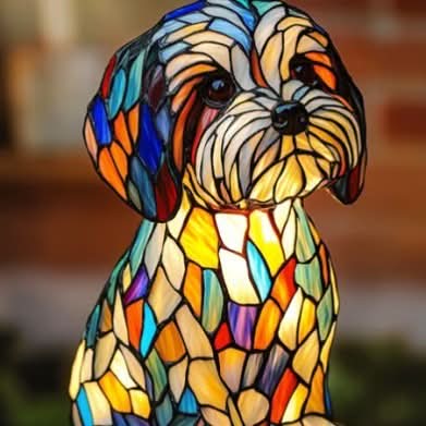 Tiffany Stijl Dieren Lamp LED Nachtlamp Hond Kat Glas-in-lood Look