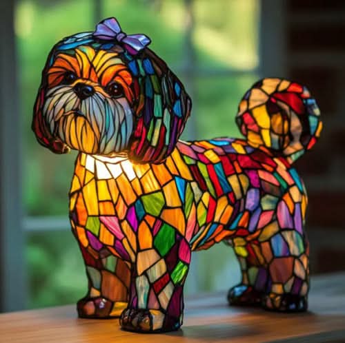 Tiffany Stijl Dieren Lamp LED Nachtlamp Hond Kat Glas-in-lood Look