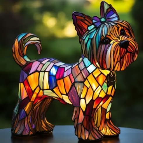 Tiffany Stijl Dieren Lamp LED Nachtlamp Hond Kat Glas-in-lood Look