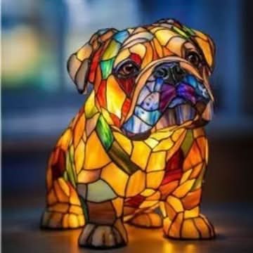 Tiffany Stijl Dieren Lamp LED Nachtlamp Hond Kat Glas-in-lood Look