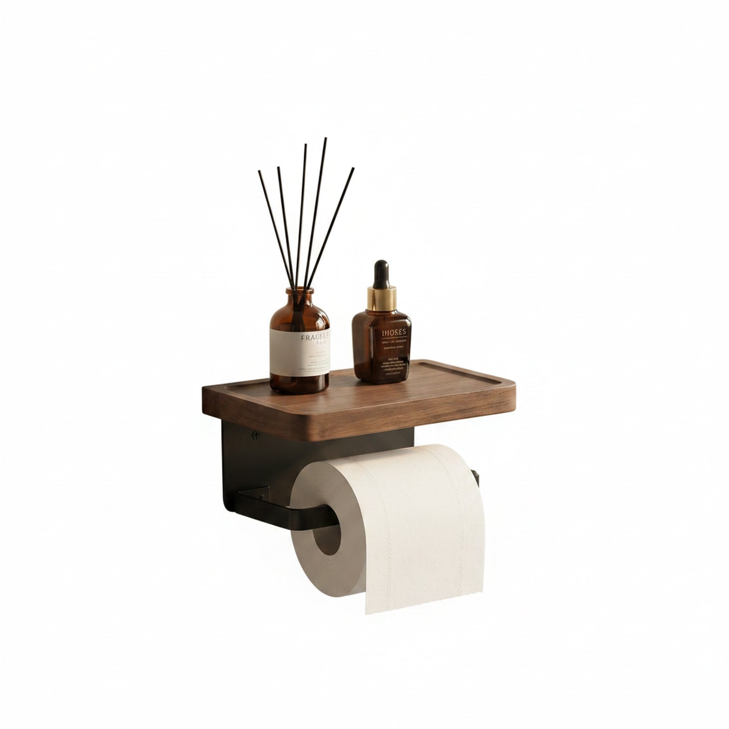 Toiletrolhouder met Houten Plankje en Telefoonhouder voor Wandmontage