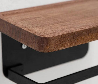 Toiletrolhouder met Houten Plankje en Telefoonhouder voor Wandmontage