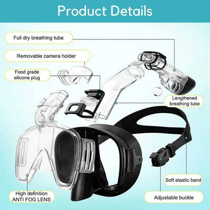Unisex Snorkelmasker Opvouwbaar met Droge Snorkel en Panoramisch Zicht