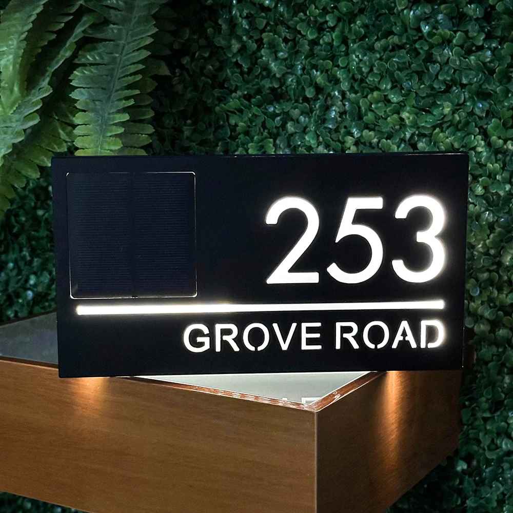 Verlicht Huisnummerbord Solarbediend met LED Verlichting Modern Design