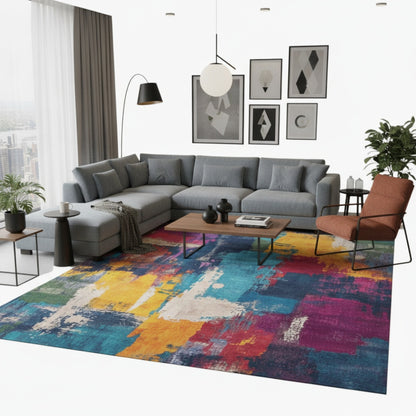 Vloerkleed Abstract Expressionistisch Patroon met Levendige Kleurvlakken