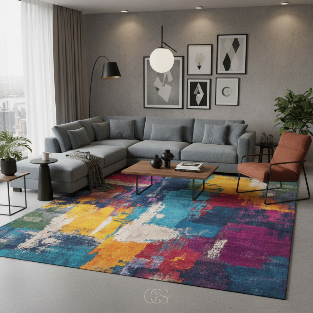 Vloerkleed Abstract Expressionistisch Patroon met Levendige Kleurvlakken