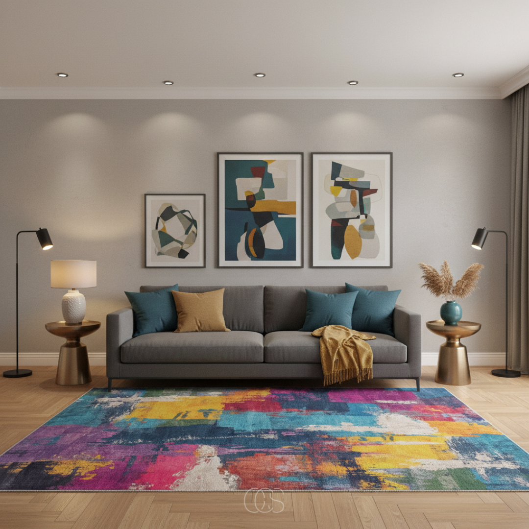 Vloerkleed Abstract Expressionistisch Patroon met Levendige Kleurvlakken