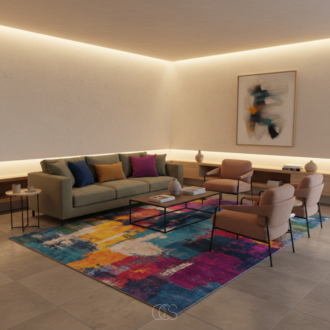 Vloerkleed Abstract Expressionistisch Patroon met Levendige Kleurvlakken