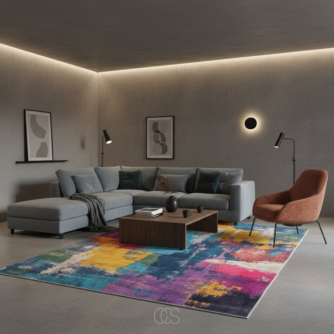 Vloerkleed Abstract Expressionistisch Patroon met Levendige Kleurvlakken ##POS:7##
