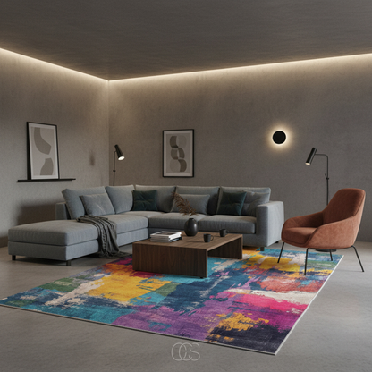 Vloerkleed Abstract Expressionistisch Patroon met Levendige Kleurvlakken ##POS:7##