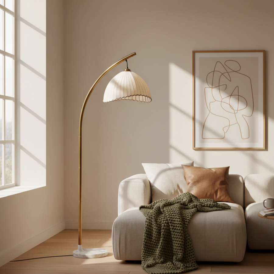 Vloerlamp Bohemian met Gevlochten Kap en Marmeren Voet