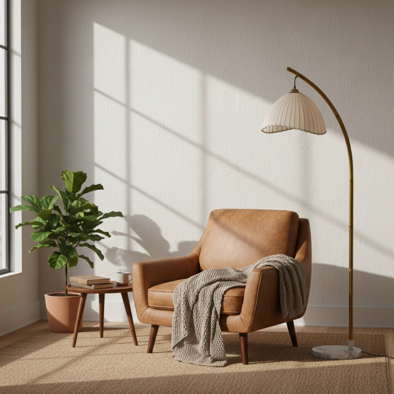 Vloerlamp Bohemian met Gevlochten Kap en Marmeren Voet