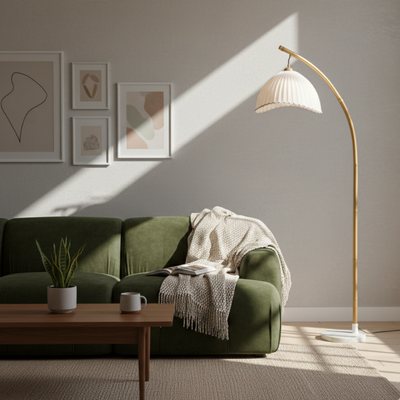 Vloerlamp Bohemian met Gevlochten Kap en Marmeren Voet