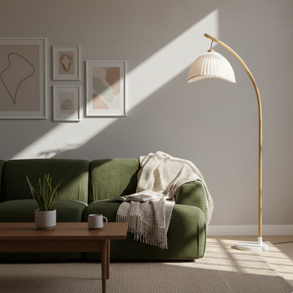 Vloerlamp Bohemian met Gevlochten Kap en Marmeren Voet