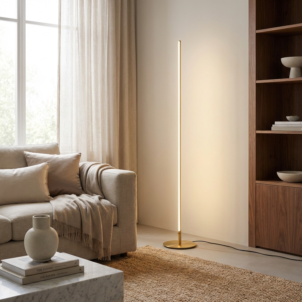 Vloerlamp Minimalistisch met Verticale LED Strip en Ronde Voet