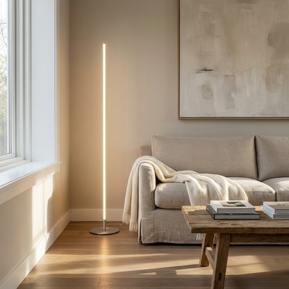 Vloerlamp Minimalistisch met Verticale LED Strip en Ronde Voet