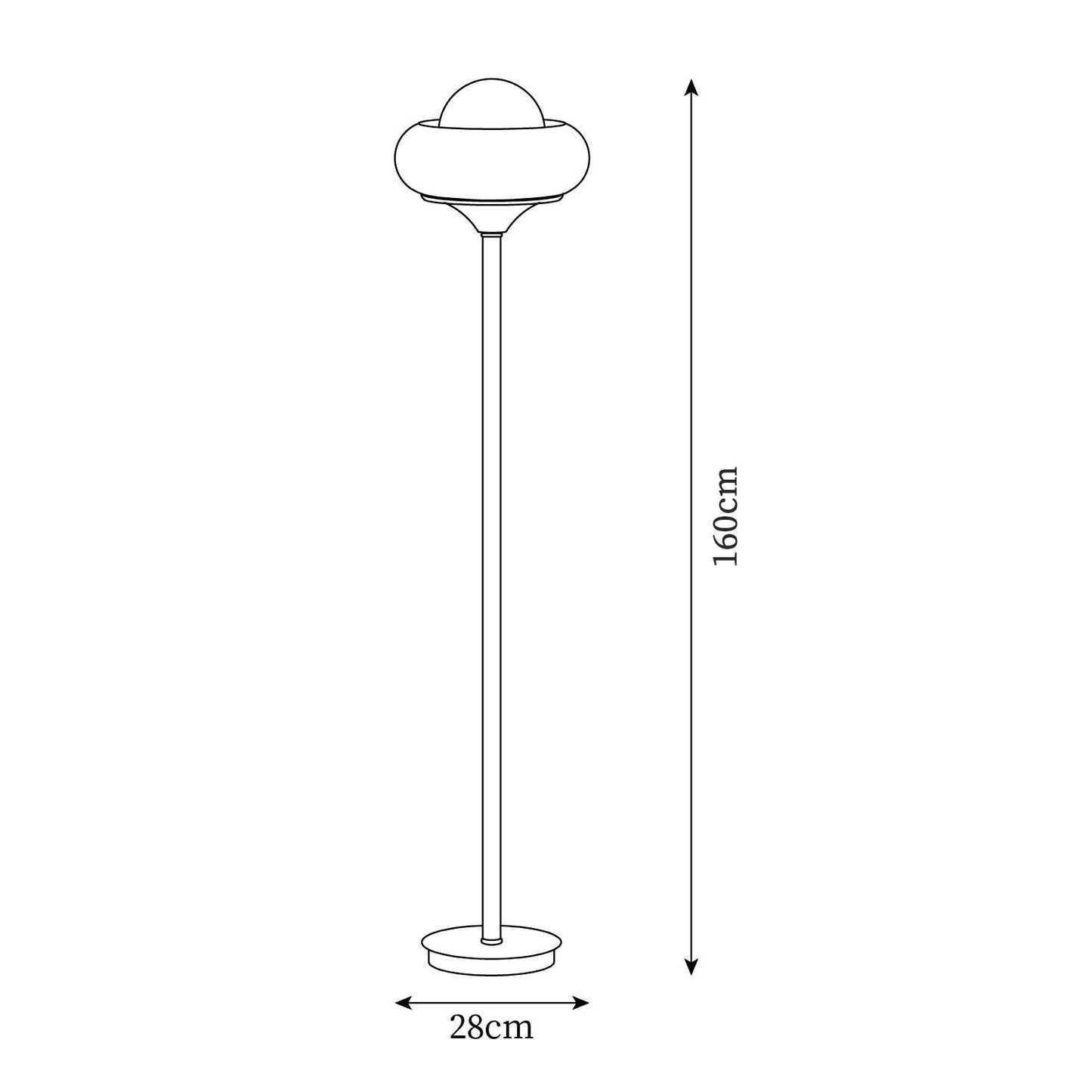 Vloerlamp Retro met Ronde Glazen Kap en Chromen Voet