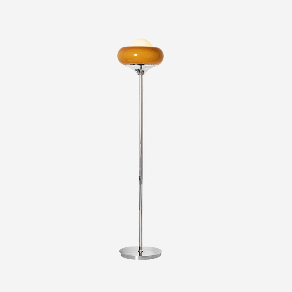 Vloerlamp Retro met Ronde Glazen Kap en Chromen Voet