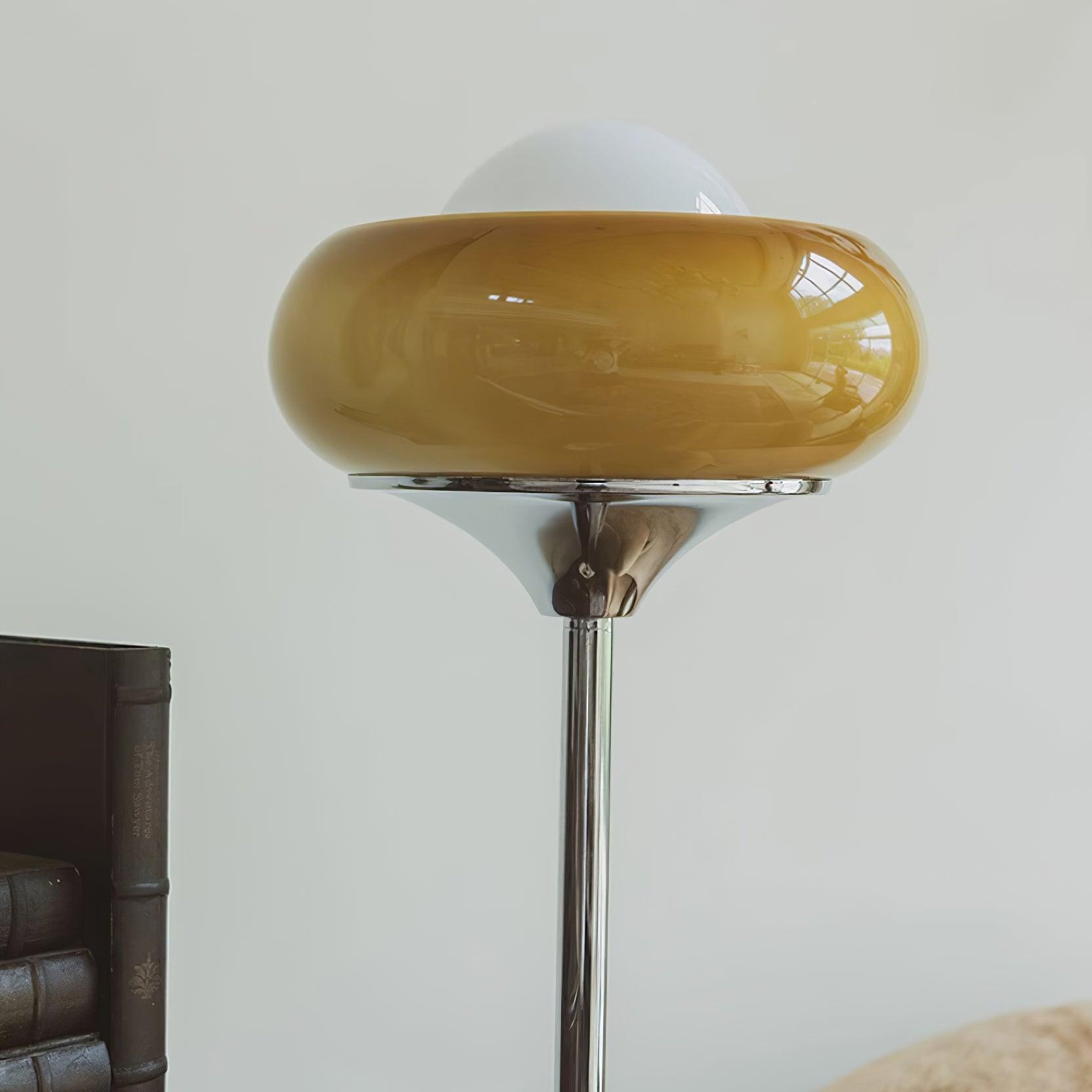Vloerlamp Retro met Ronde Glazen Kap en Chromen Voet