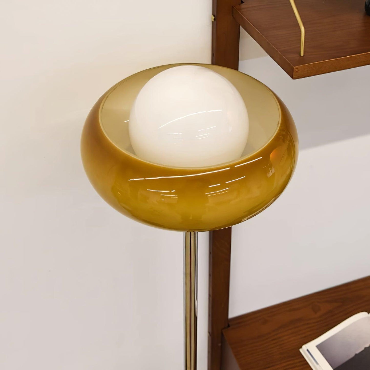 Vloerlamp Retro met Ronde Glazen Kap en Chromen Voet