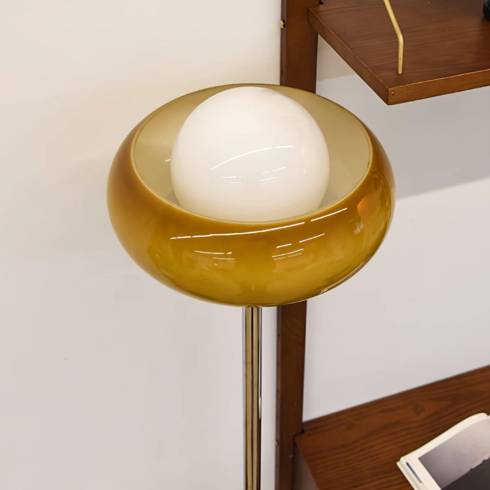 Vloerlamp Retro met Ronde Glazen Kap en Chromen Voet