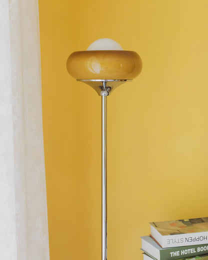 Vloerlamp Retro met Ronde Glazen Kap en Chromen Voet