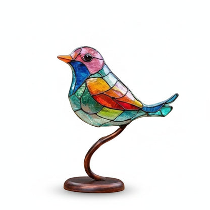 Vogel Beeldje met Glas-in-lood Look op Decoratief Standaard